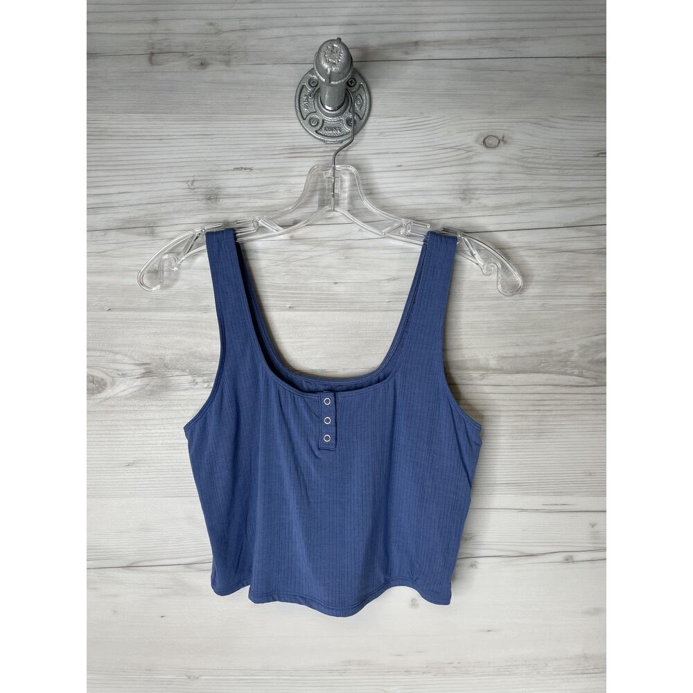 Auden Tank Top Womens Large Blue Ribbed Scoop Neck Cropped Modal Stretch Henley